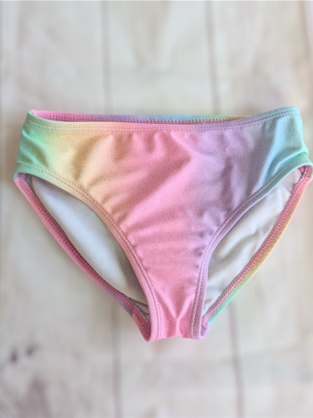 Kinnly girls Swim bikini bottoms rainbow pastel size 6X sparkle swimming beach